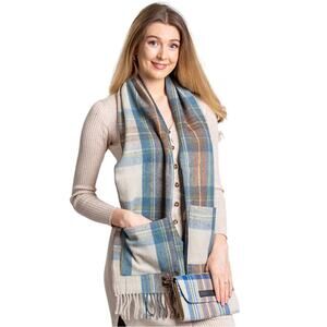 NWT Patrick King Stewart Muted Blue Wool Pocket Scarf